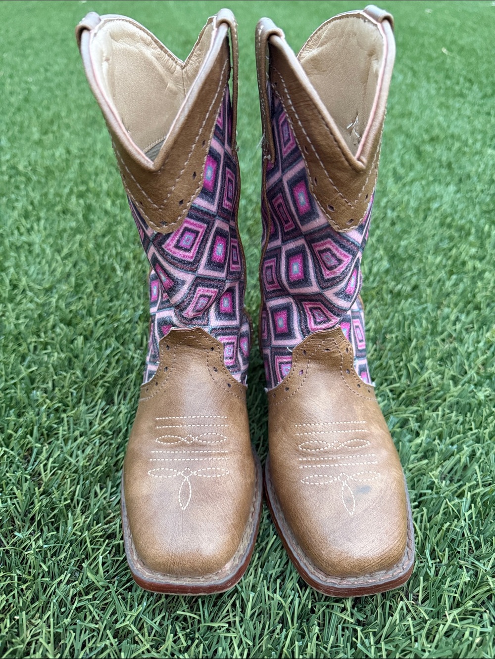 Roper Kids Brown & Pink Patterned Cowboy Boots